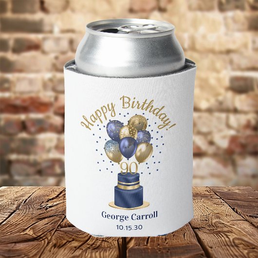 90e verjaardag Navy Blue Balloon Cake Blikjeskoeler