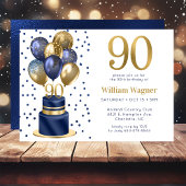90e verjaardag Navy Blue Balloon Cake Kaart