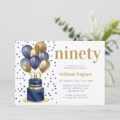90e verjaardag Navy Blue Balloon Cake Kaart (Staand voorkant)