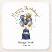 90e verjaardag Navy Blue Balloon Cake Kartonnen Onderzetters (Voorkant)