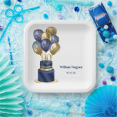 90e verjaardag Navy Blue Balloon Cake Papieren Bordje (Feest)