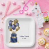 90e verjaardag Navy Blue Balloon Cake Papieren Bordje (Feest)