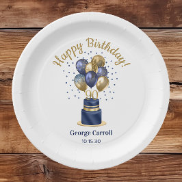 90e verjaardag Navy Blue Balloon Cake Papieren Bordje
