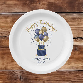 90e verjaardag Navy Blue Balloon Cake Papieren Bordje