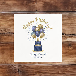 90e verjaardag Navy Blue Balloon Cake Servet