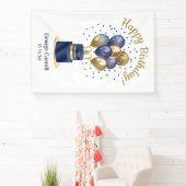 90e verjaardag Navy Blue Balloon Cake Spandoek (Insitu)