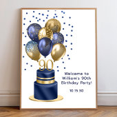 90e verjaardag Navy Blue Balloon Cake Welkom Poster