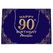 90e verjaardag Navy Blue en Gold Glitter Groot Cadeauzakje (Voorkant)