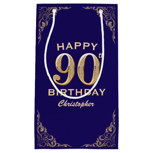 90e verjaardag Navy Blue en Gold Glitter Klein Cadeauzakje (Voorkant)