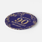 90e verjaardag Navy Blue en Gold Glitter Papieren Bordje (Gekanteld)