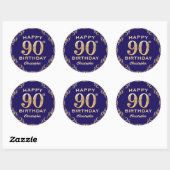 90e verjaardag Navy Blue en Gold Glitter Ronde Sticker (Vel)