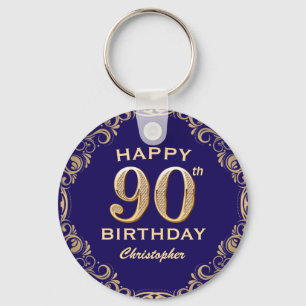 90e verjaardag Navy Blue en Gold Glitter Sleutelhanger