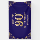 90e verjaardag Navy Blue en Gold Glitter Spandoek (Verticaal)