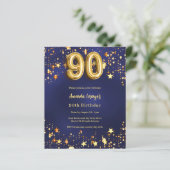 90e verjaardag Navy Blue Gold Stars Uitnodiging (Staand voorkant)
