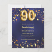 90e verjaardag Navy Blue Gold Stars Uitnodiging (Voorkant)