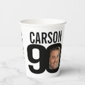 90e verjaardag negen oh aangepaste foto zwart wit papieren bekers (Achterkant)