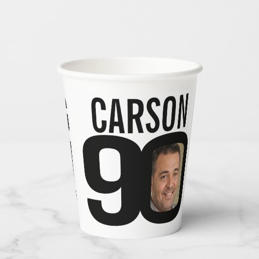 90e verjaardag negen oh aangepaste foto zwart wit papieren bekers (Achterkant)