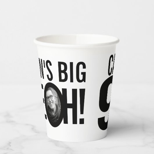 90e verjaardag negen oh aangepaste foto zwart wit papieren bekers (Links)