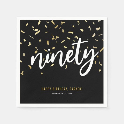 90e verjaardag negennegentig zwarte goudfeest servet (Voorkant)