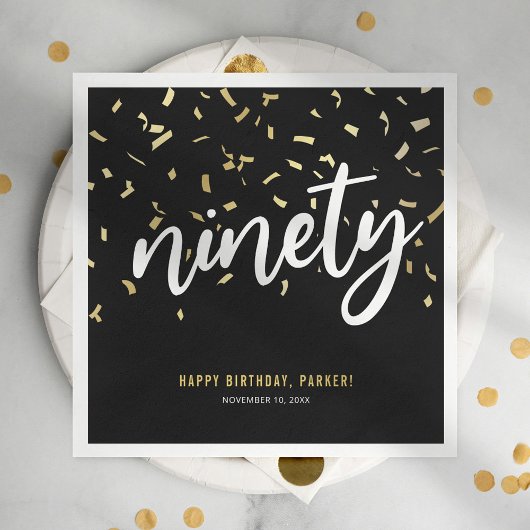 90e verjaardag negennegentig zwarte goudfeest servet