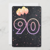 90e verjaardag Neon Sign On Black Invitation Kaart (Voorkant)