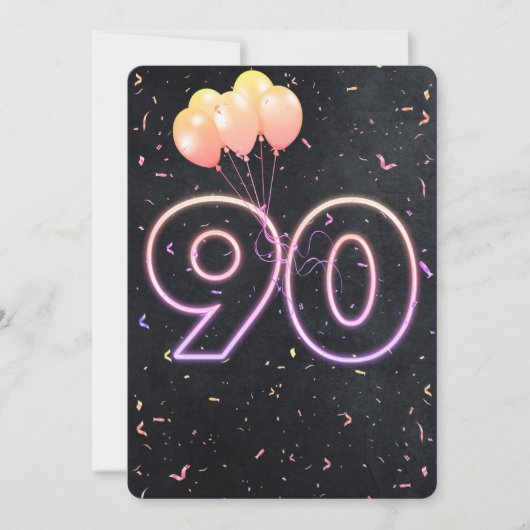 90e verjaardag Neon Sign On Black Invitation Kaart (Voorkant)