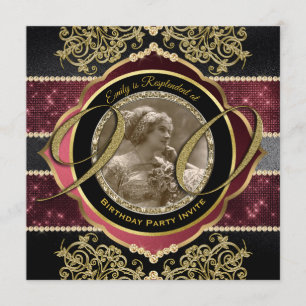 90e verjaardag Ninetieth Gold Ruby Pareltjes Foto  Kaart