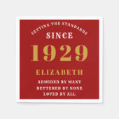 90e verjaardag normen geboren 1929 rood goud servet (Voorkant)