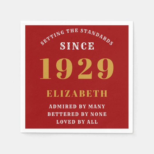90e verjaardag normen geboren 1929 rood goud servet (Voorkant)