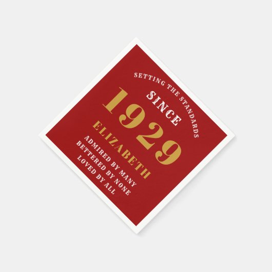 90e verjaardag normen geboren 1929 rood goud servet (Hoek)