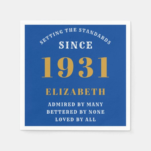90e verjaardag normen geboren 1931 blauw goud servet (Voorkant)