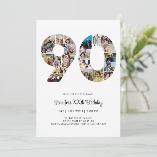 90e verjaardag nummer 90 aangepaste fotocollage kaart (Staand voorkant)