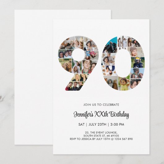 90e verjaardag nummer 90 aangepaste fotocollage kaart (Voorkant / Achterkant)