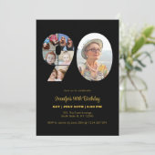 90e verjaardag nummer 90 Fotocollage Modern Zwart Kaart (Staand voorkant)