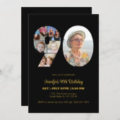 90e verjaardag nummer 90 Fotocollage Modern Zwart Kaart (Voorkant / Achterkant)