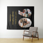 90e verjaardag nummer 90 Fotocollage Modern Zwart Wandkleed (In Situ (horizontaal))