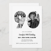 90e verjaardag nummer 90 fotocollage zwart wit kaart (Voorkant / Achterkant)