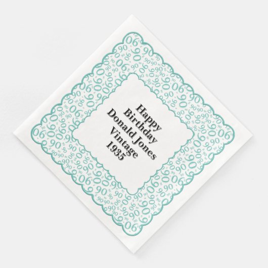90e verjaardag nummer Patroon Scallops Blauwgroen/ Servet (Hoek)