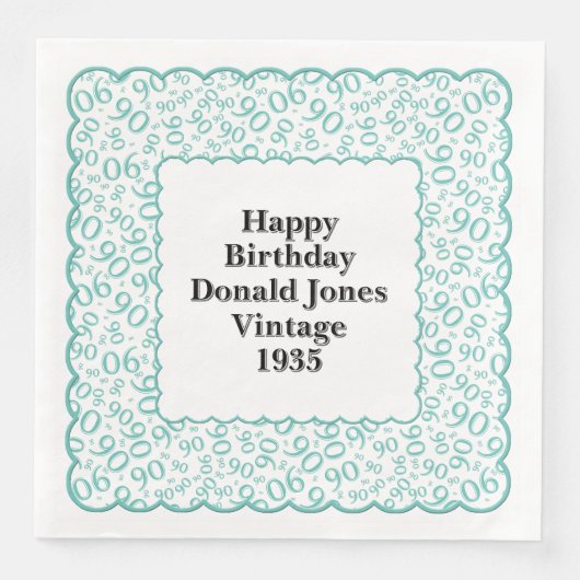 90e verjaardag nummer Patroon Scallops Blauwgroen/ Servet (Voorkant)