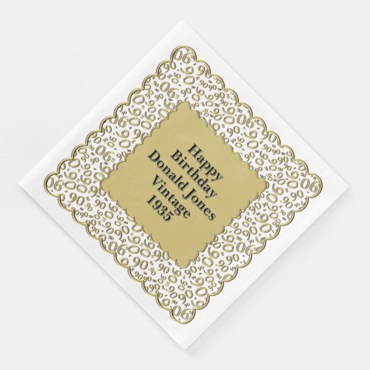 90e verjaardag nummer patroon Scallops goud/wit Servet (Hoek)