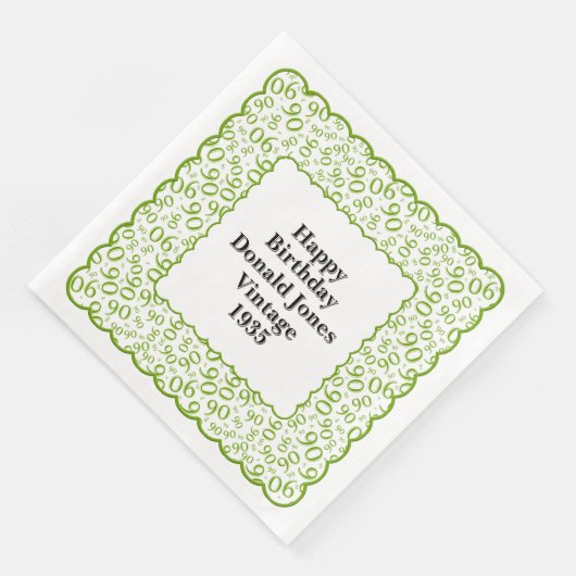 90e verjaardag nummer patroon Scallops groen/wit Servet (Hoek)