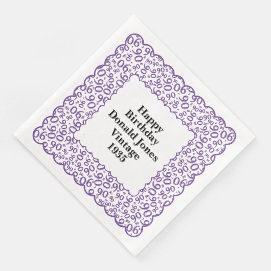 90e verjaardag nummer Patroon Scallops Paarse/wit Servet (Hoek)