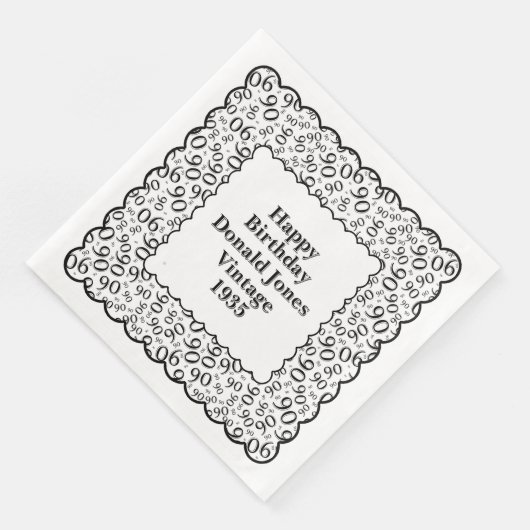 90e verjaardag nummer patroon Scallops zwart/wit Servet (Hoek)