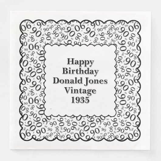 90e verjaardag nummer patroon Scallops zwart/wit Servet (Voorkant)