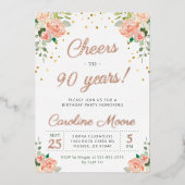 90e verjaardag op 90 jaar Dames Roos Gold Folie Uitnodiging (Voorkant)