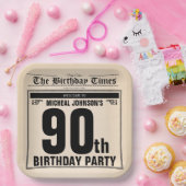 90e verjaardag  oud krantenklassieker op maat papieren bordje (Feest)