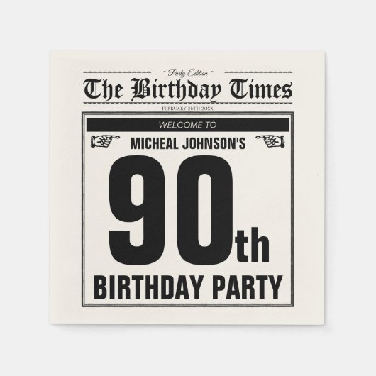 90e Verjaardag Oud Nieuwsblad  Custom Party Servet (Voorkant)