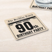 90e Verjaardag Oude Krant  Funny Custom Kartonnen Onderzetters (Schuin)