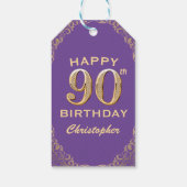 90e verjaardag Paars en goudglitter Lijst Cadeaulabel (Achterkant)
