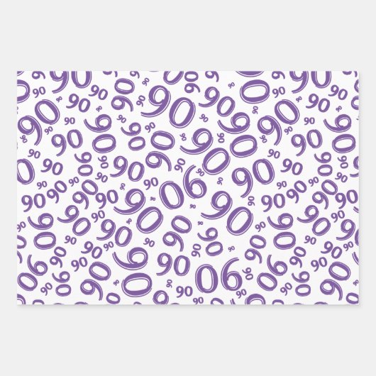 90e verjaardag Paars en wit Random Number Pattern Inpakpapier Vel (Voorkant 3)